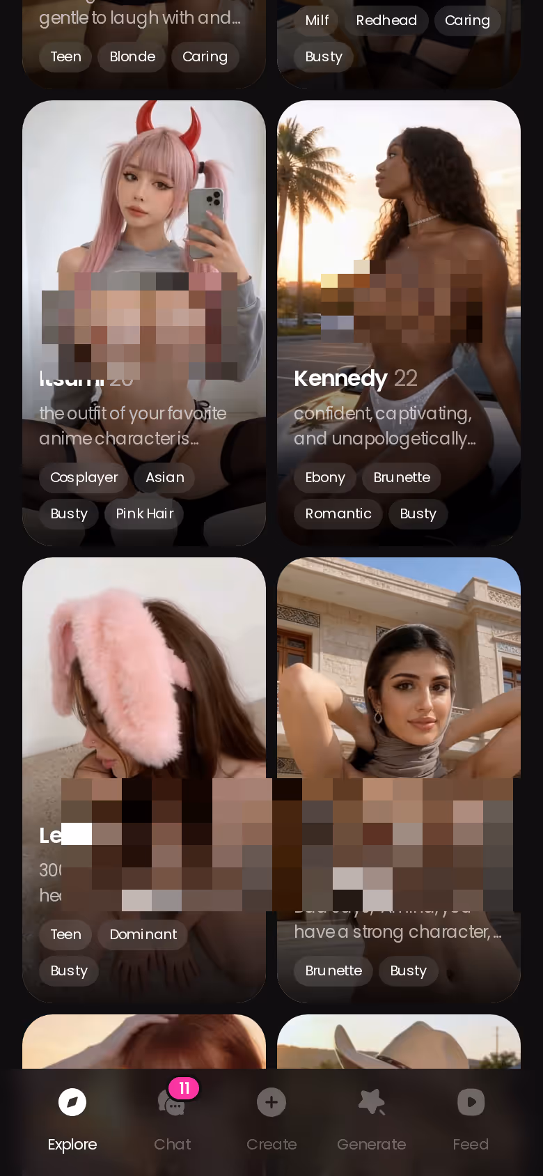 Mobile GoLove.ai Explore roster further down — blush ai review